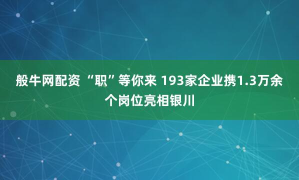 般牛网配资 “职”等你来 193家企业携1.3万余个岗位亮相银川