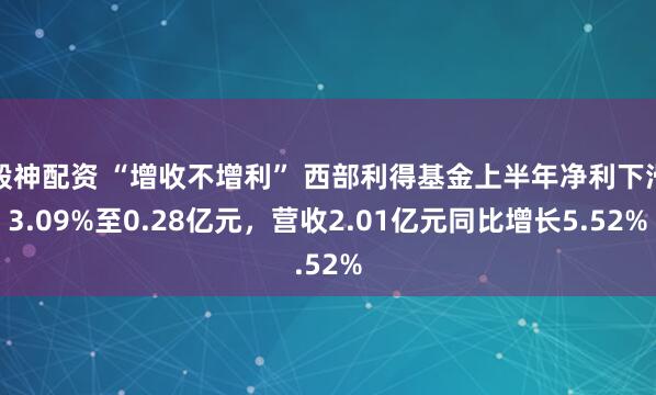 般神配资 “增收不增利” 西部利得基金上半年净利下滑3.09%至0.28亿元，营收2.01亿元同比增长5.52%