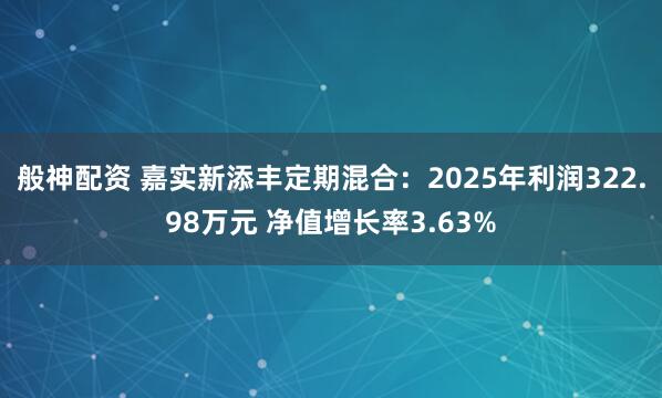 般神配资 嘉实新添丰定期混合：2025年利润322.98万元 净值增长率3.63%